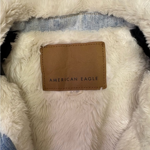 American Eagle MENS XS Sherpa Lined Jean Jacket Ranch Trucker Acid Washed Denim - Picture 2 of 9